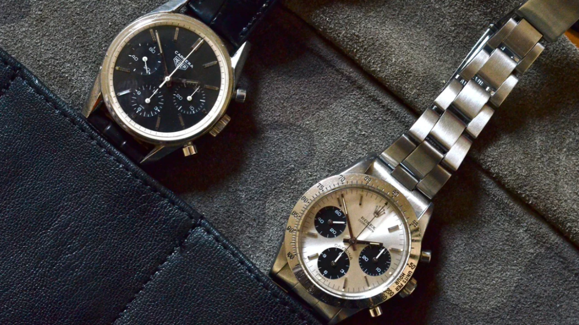 Two Classic Pump Pusher Chronographs, Next To Each Other replica watches